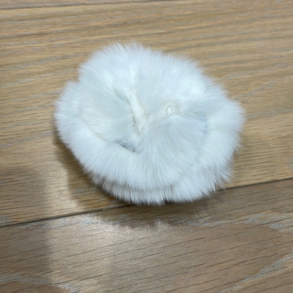 Vintage white rabbit fur flower brooch pin genuine
